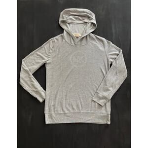 Michael Kors Womens Gray Waffle Knit Rhinestone MK Logo Hoodie Sweatshirt Small